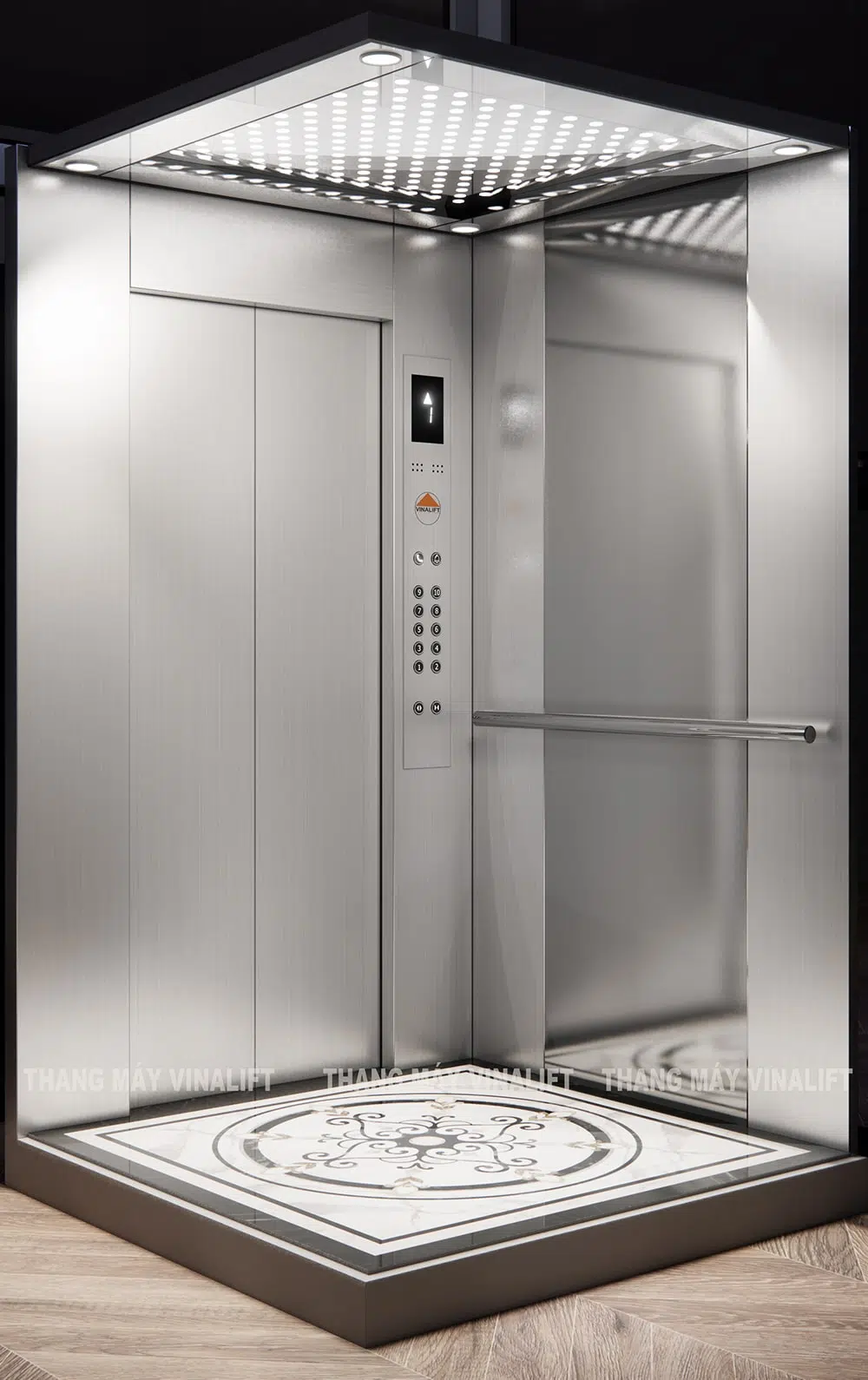 thiet ke cabin thang may inox trang-min Cabin thang máy gia đình đẹp